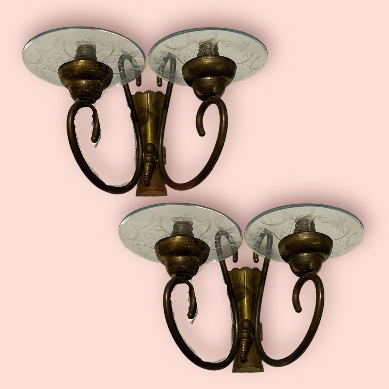 Bronze Etched Glass Sconces Set Of 2 By Pietro Chiesa