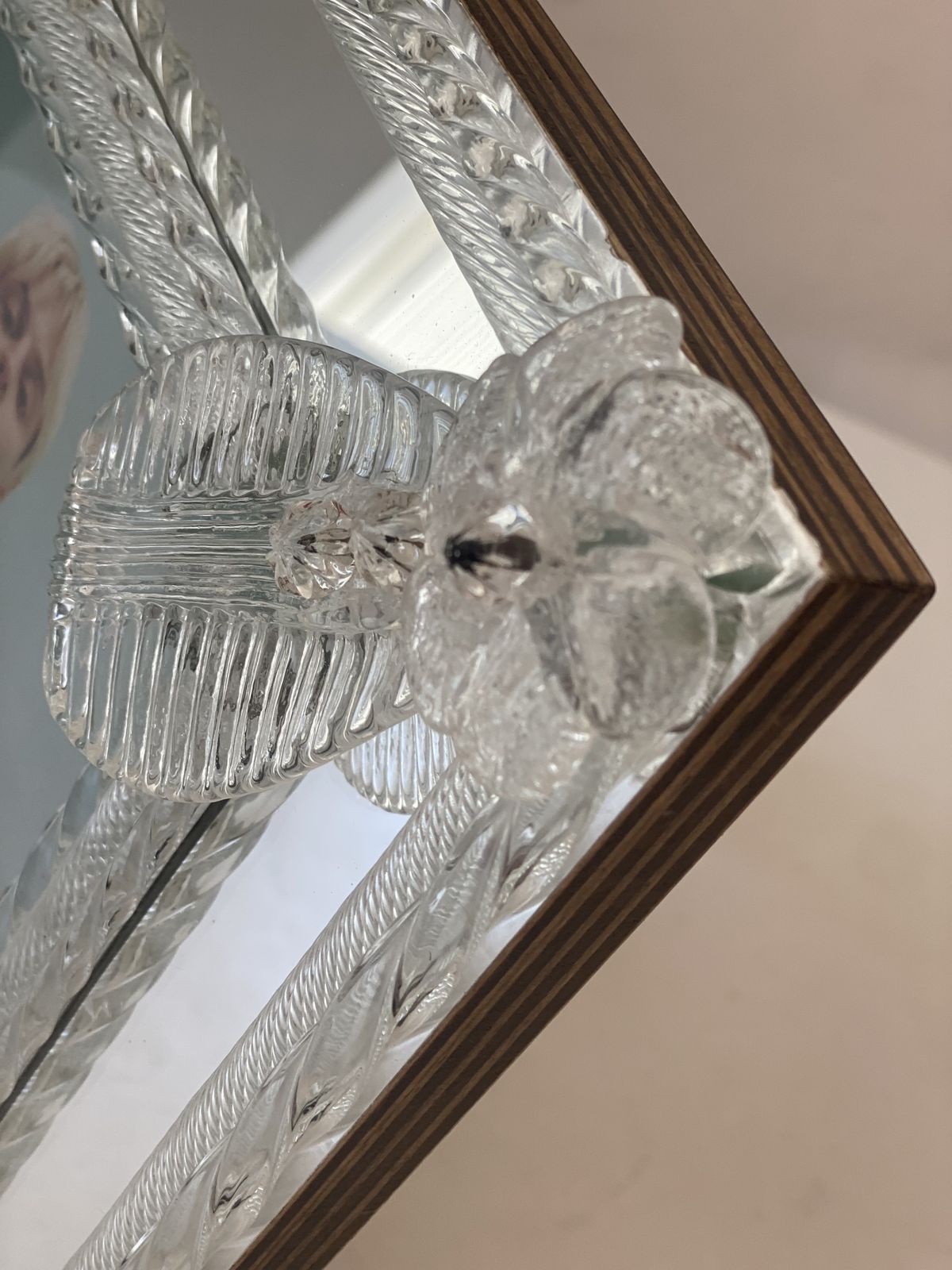 photo vintage Transparent Murano Glass Photo Frame With Flowers.....Rare Artigian Italian Handmade