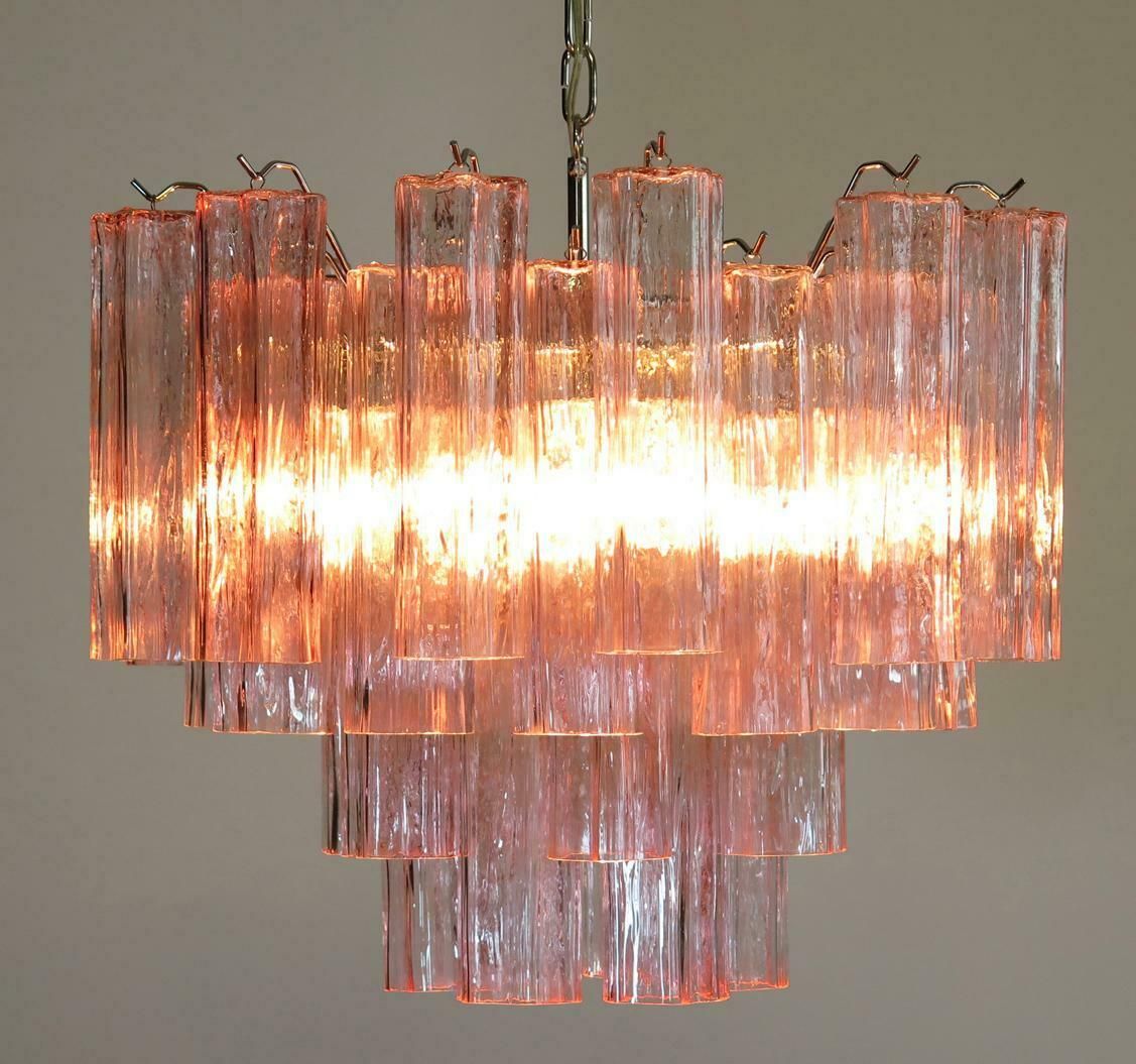 Four Tronchi Chandeliers Style Toni Zuccheri, 36 Pink Glasses, Murano, 1990 photo vintage