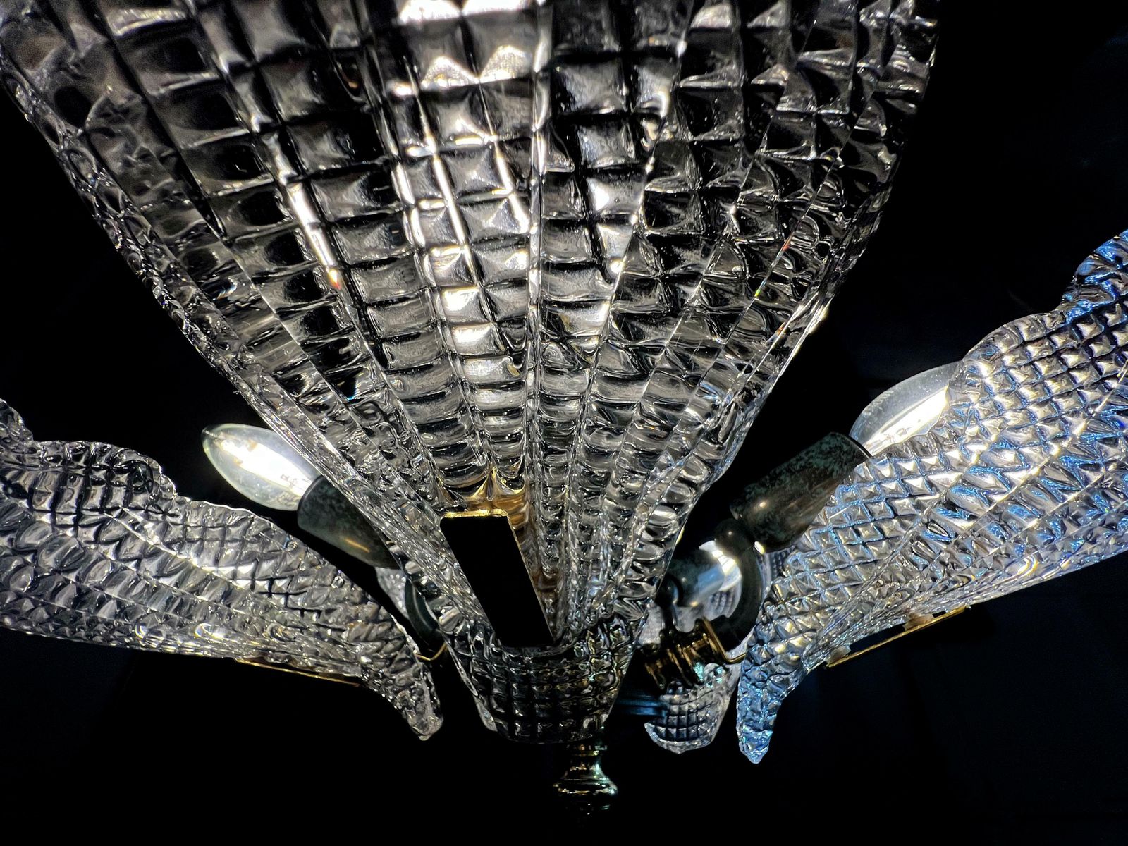 Italian Chandelier Five Leaves With Golden Details, Murano 1990 photo buy