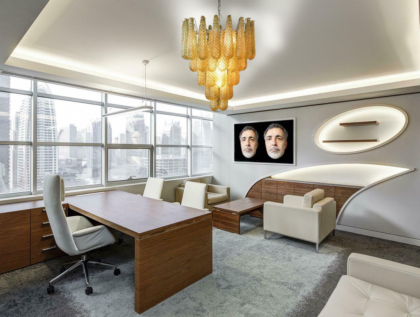 photo buy Pair Of Italian Amber Crystal Chandelier, Murano