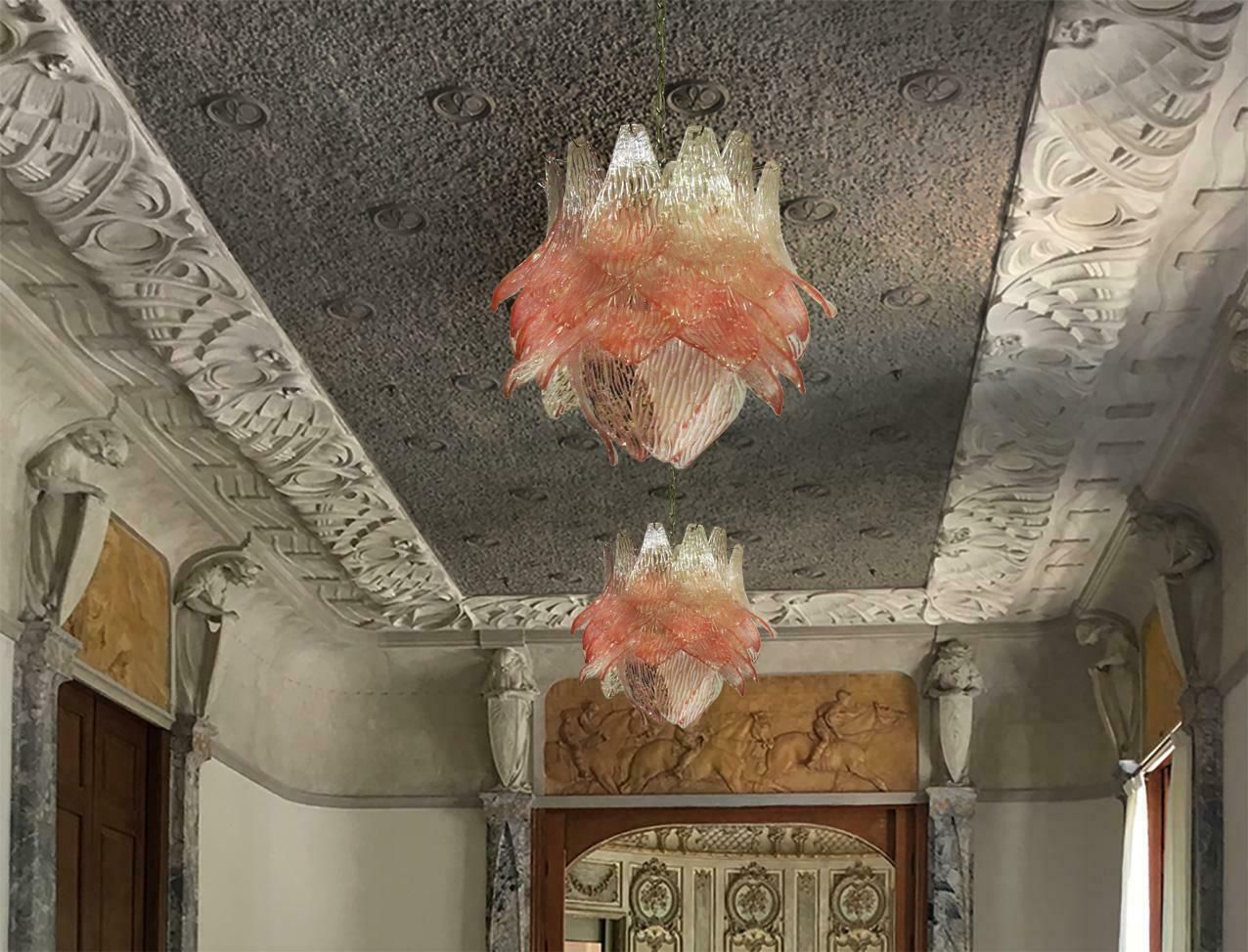 Pair Of Italian Murano Chandeliers Pink Glasses photo vinterior