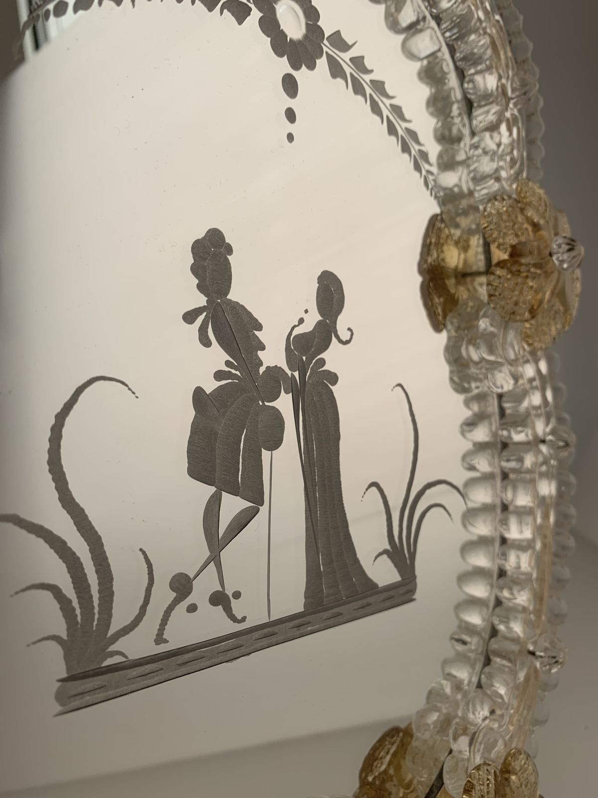 1550.0 Transparent And Gold Murano Glass Photo Frame With Flowers And Hand Engraved.....Rare Artigian Italian Handmade photo