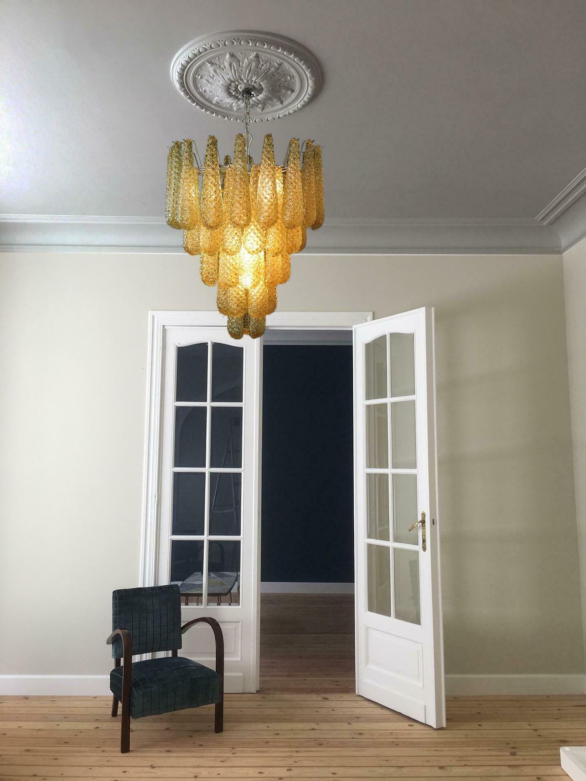 Pair Of Italian Amber Crystal Chandelier, Murano photo vinterior