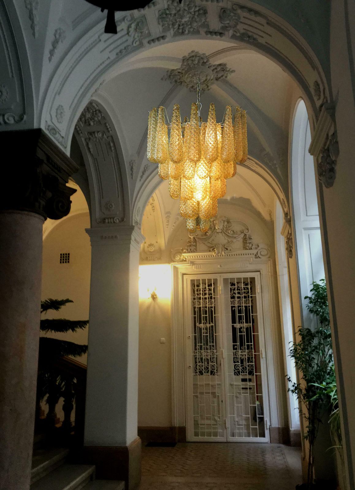 Pair Of Italian Amber Crystal Chandelier, Murano photo vintage