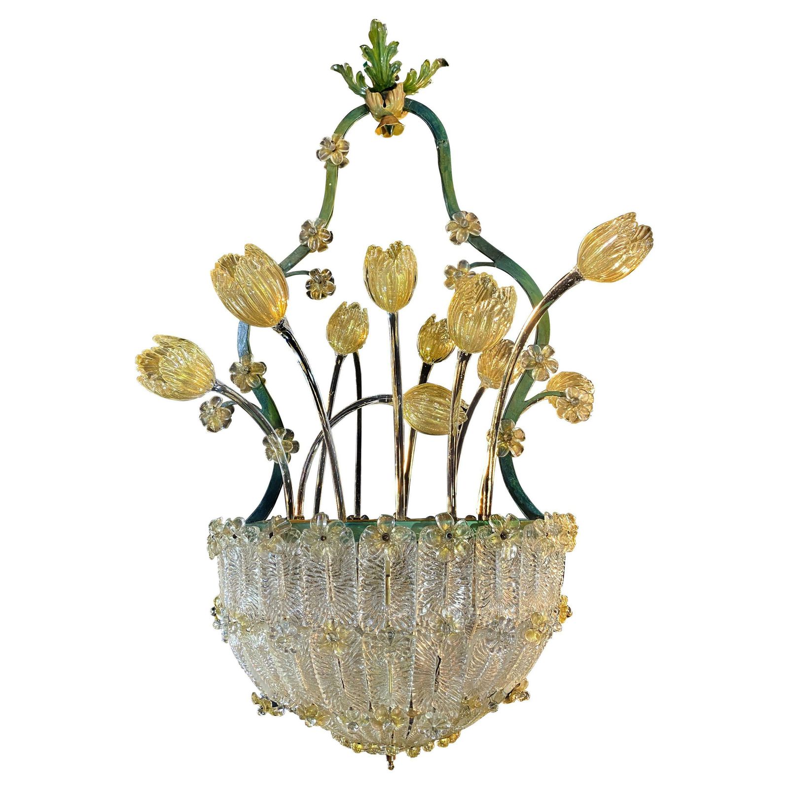 Amazing Glass Flower Chandelier With Gold Inclusions Murano 1950s