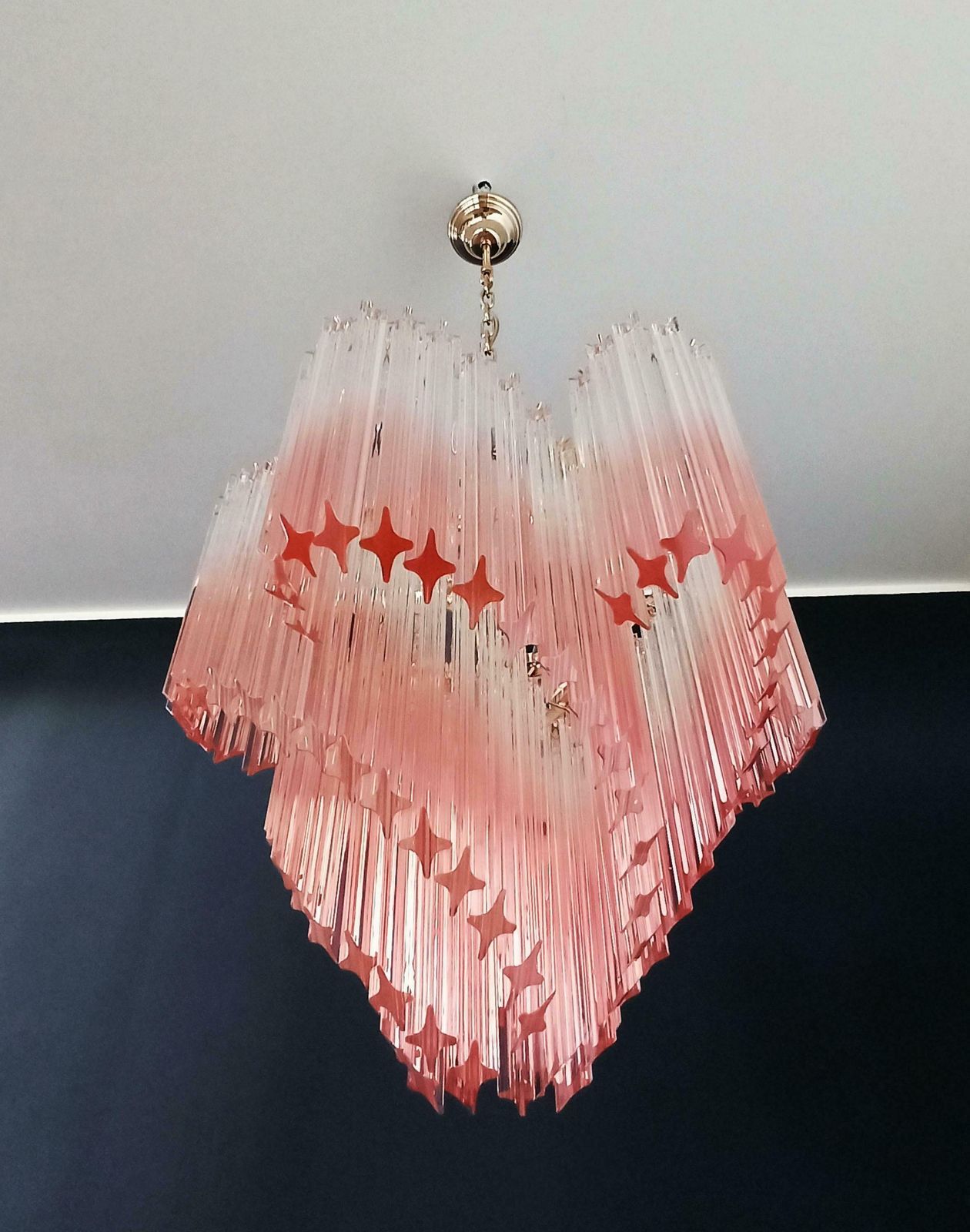 photo for sale Elegant And Unique Modern Pink Quadriedri Murano Glass Chandelier