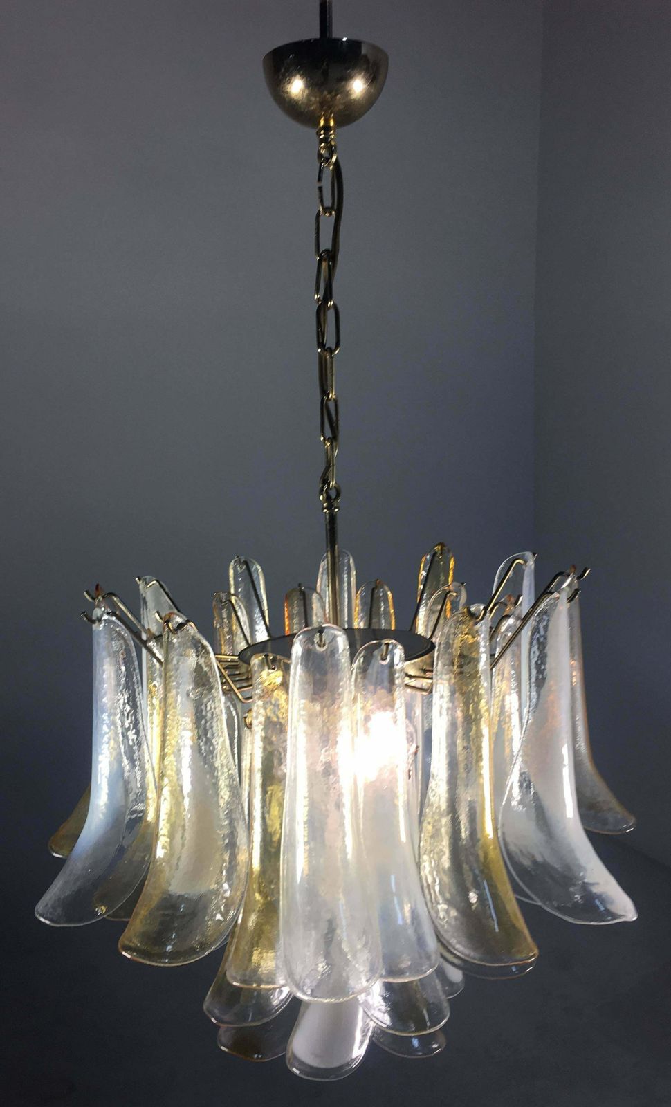 Elegant Chandelier White And Amber Petals Murano 1990s photo buy