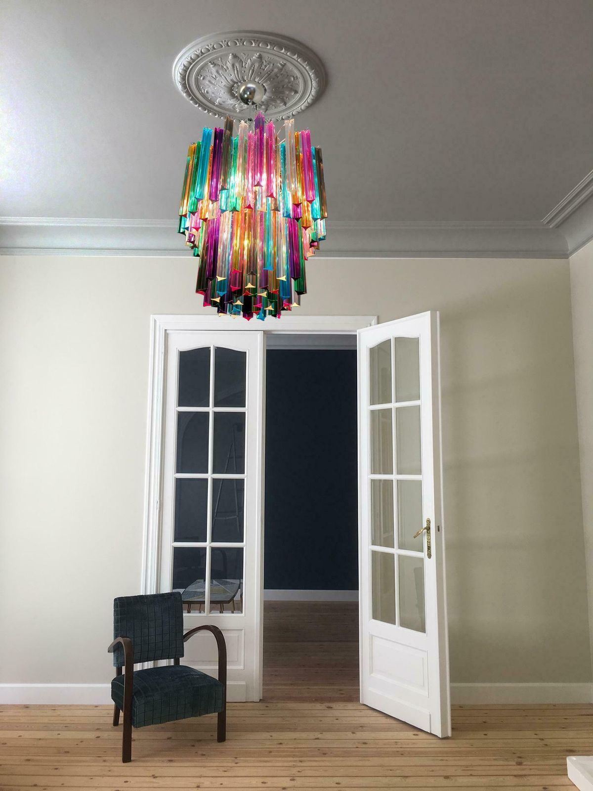 4846.0 Pair Italian Chandeliers Arlecchino Glass, Murano, 1970s photo