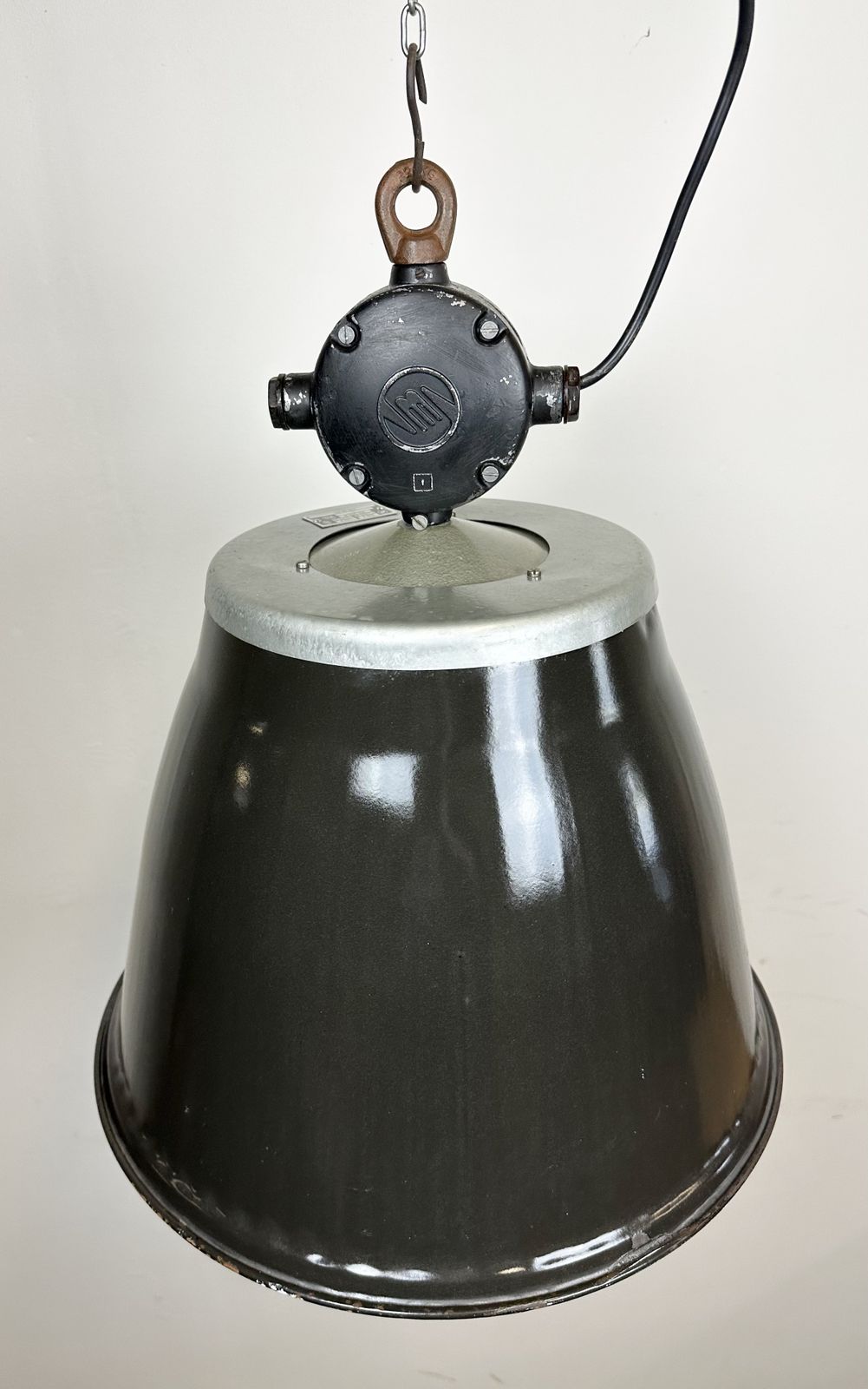Industrial Black Enamel Factory Pendant Lamp, 1960s, 27x photo furniture