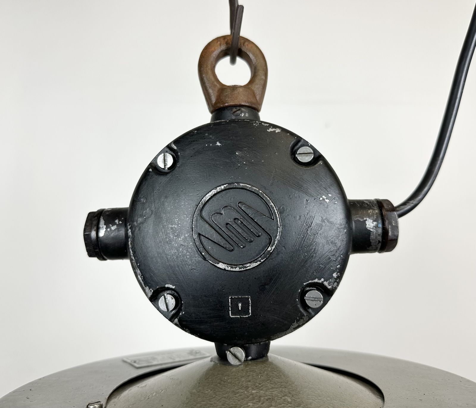Industrial Black Enamel Factory Pendant Lamp, 1960s, 27x photo buy