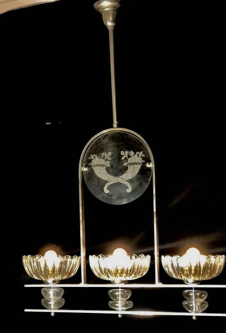 Art Deco Italian Chandelier By Ercole Barovier, Murano, 1940 photo Lighting
