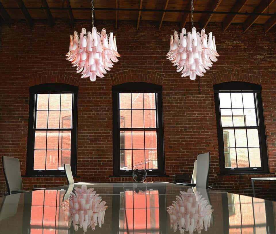 Trio Of Flaming Italian 53 Pink Petal Chandeliers Murano photo furniture