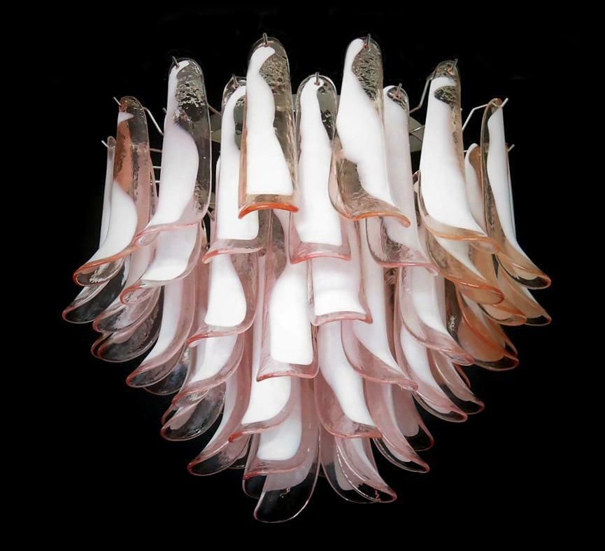 Trio Of Flaming Italian 53 Pink Petal Chandeliers Murano photo 5330.0