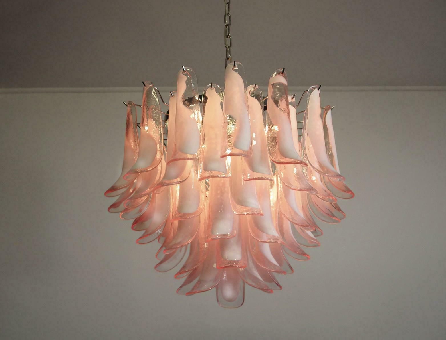 Trio Of Flaming Italian 53 Pink Petal Chandeliers Murano photo buy