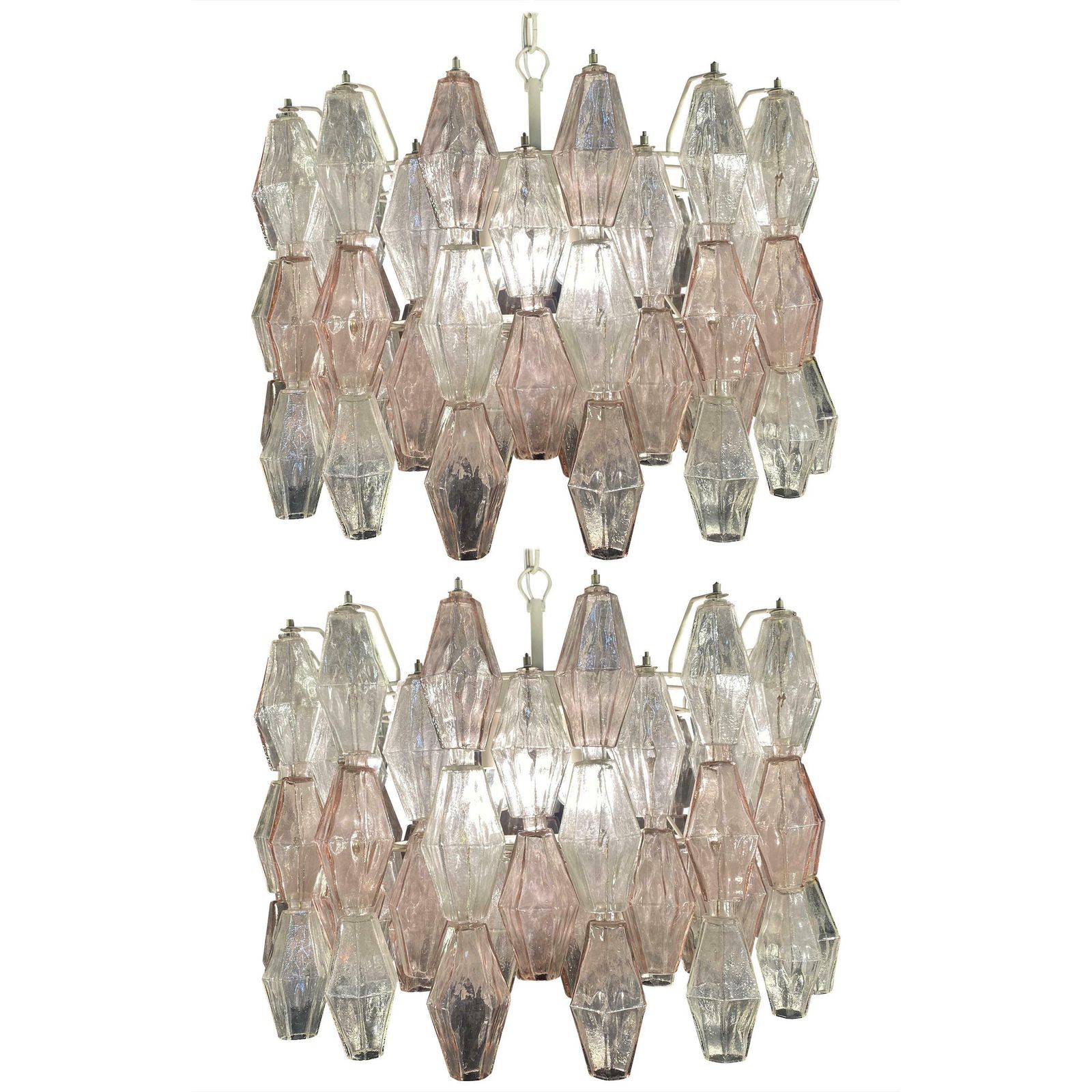Pair Of Original Poliedri Chandelier By Carlo Scarpa For Venini Murano 1960s