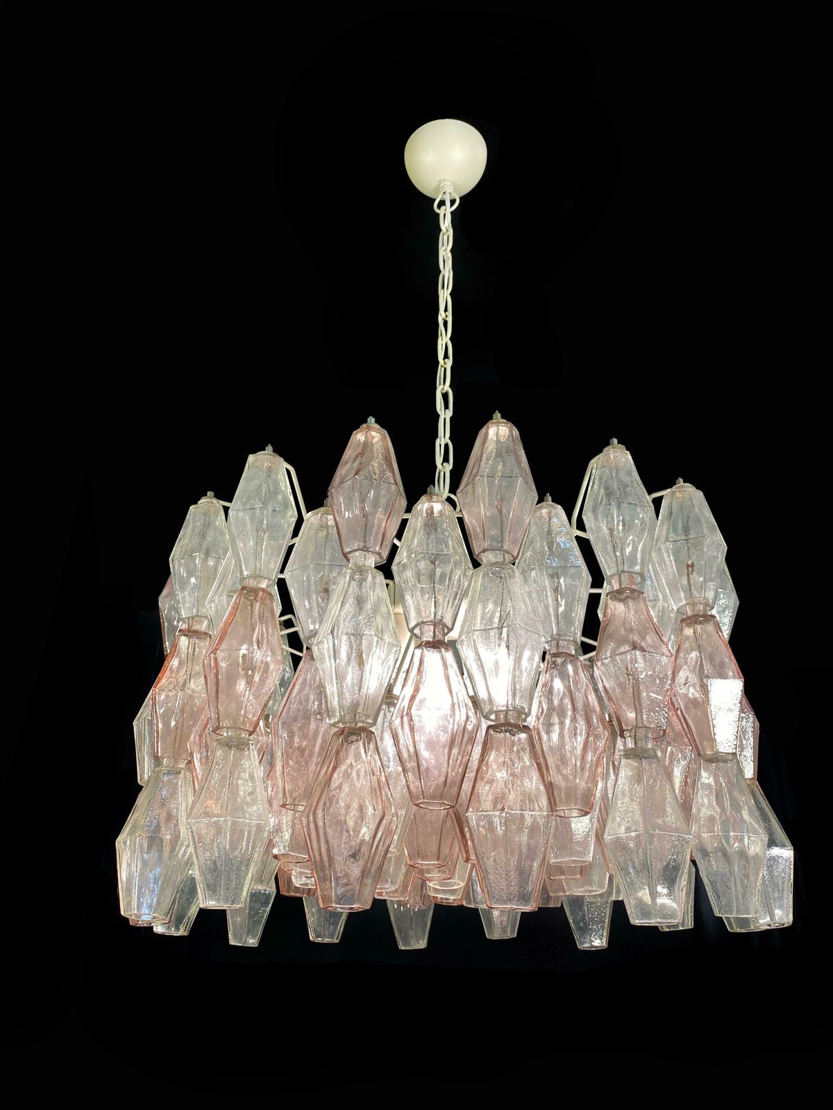 Pair Of Original Poliedri Chandelier By Carlo Scarpa For Venini Murano 1960s photo for sale