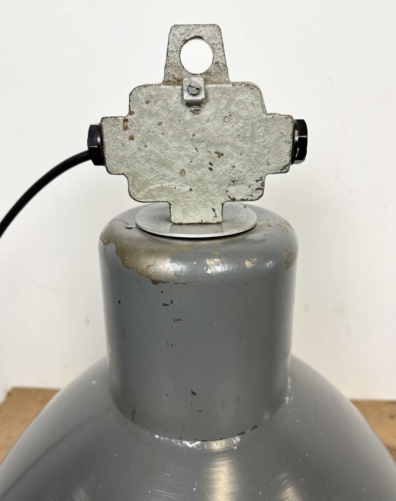 Grey Industrial Aluminium Pendant Lamp From Polam Wilkasy, 1960s, 2x photo vintage