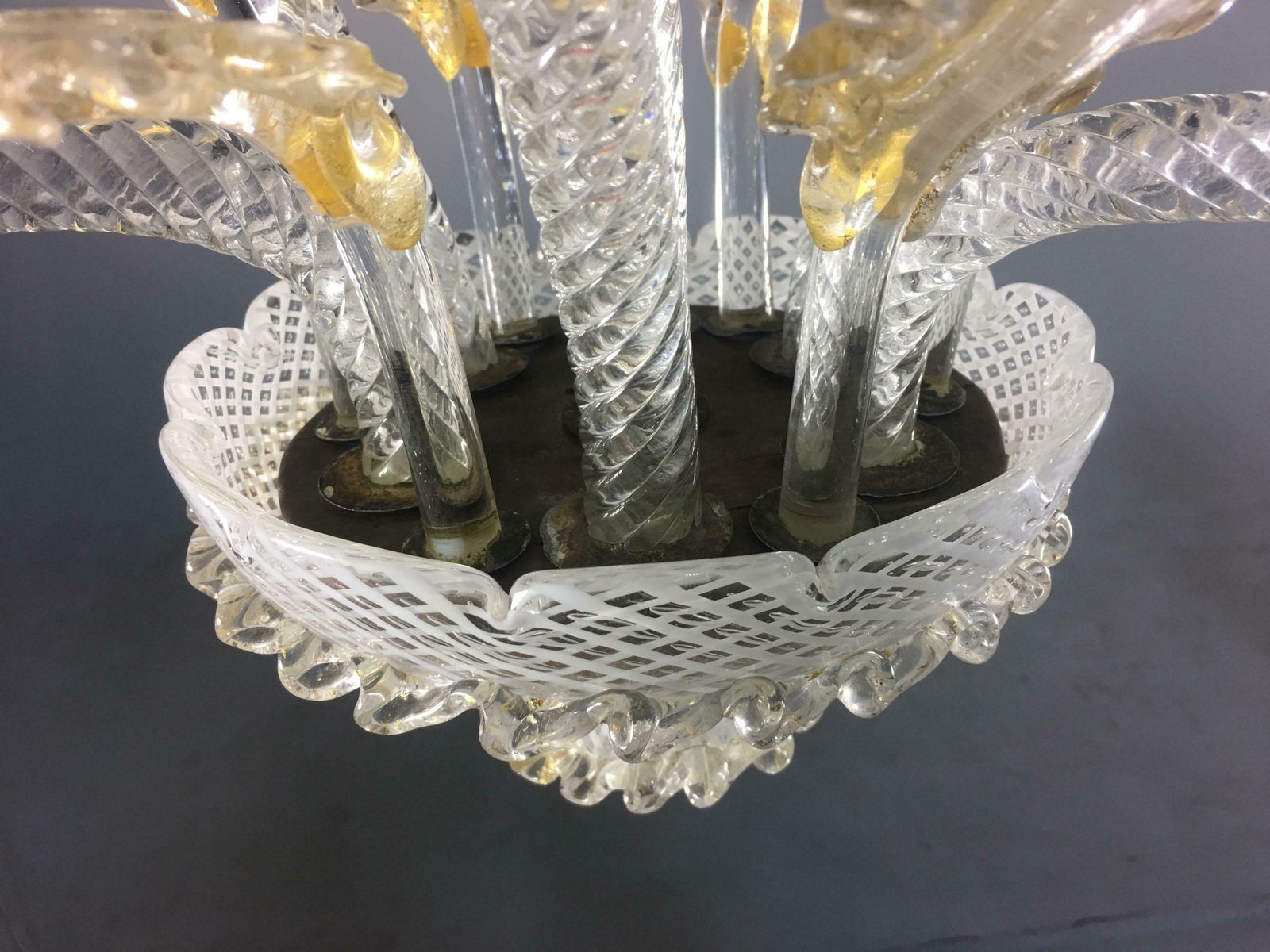 5653.0 Chandelier "Reticello" Gold Inclusions Attributed To Seguso. Murano, 1940 photo