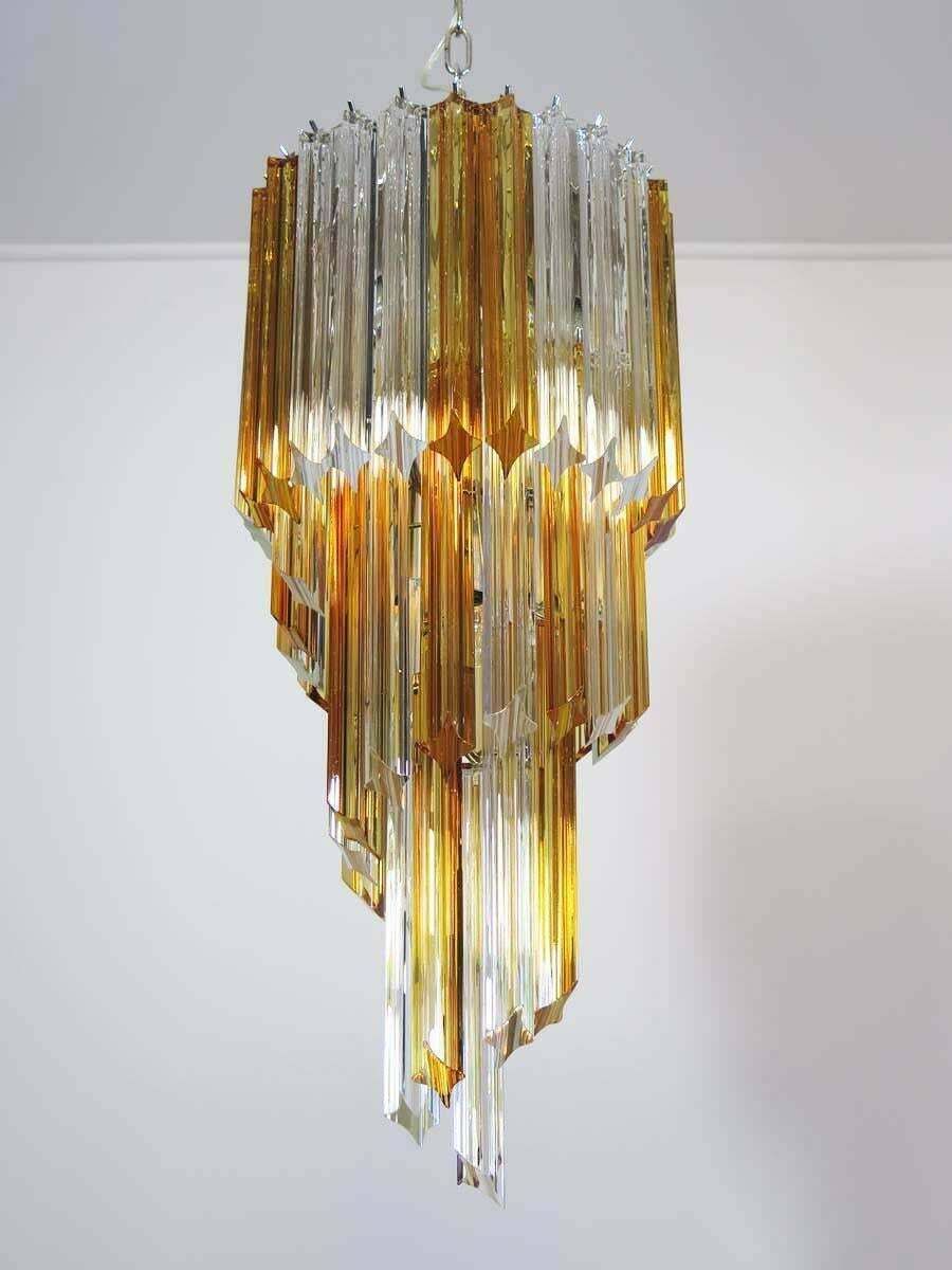 Pair Of Chandeliers Triedri Venini Style, Murano, 1980s photo for sale
