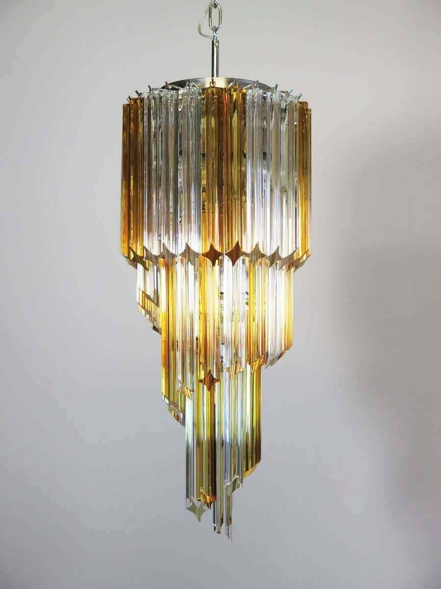 Pair Of Chandeliers Triedri Venini Style, Murano, 1980s photo Lighting