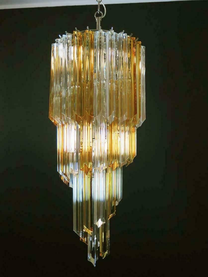 Pair Of Chandeliers Triedri Venini Style, Murano, 1980s photo 5653.0