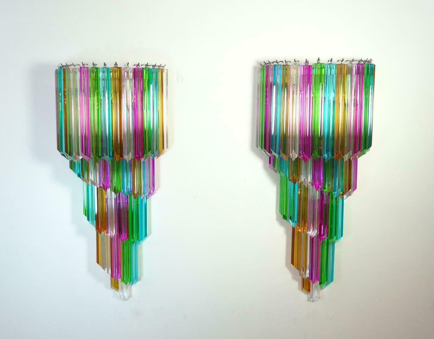 Pair Of Italian Sconces Venini Style 41 Multi Colour Quadriedri, Murano, 1980s photo furniture