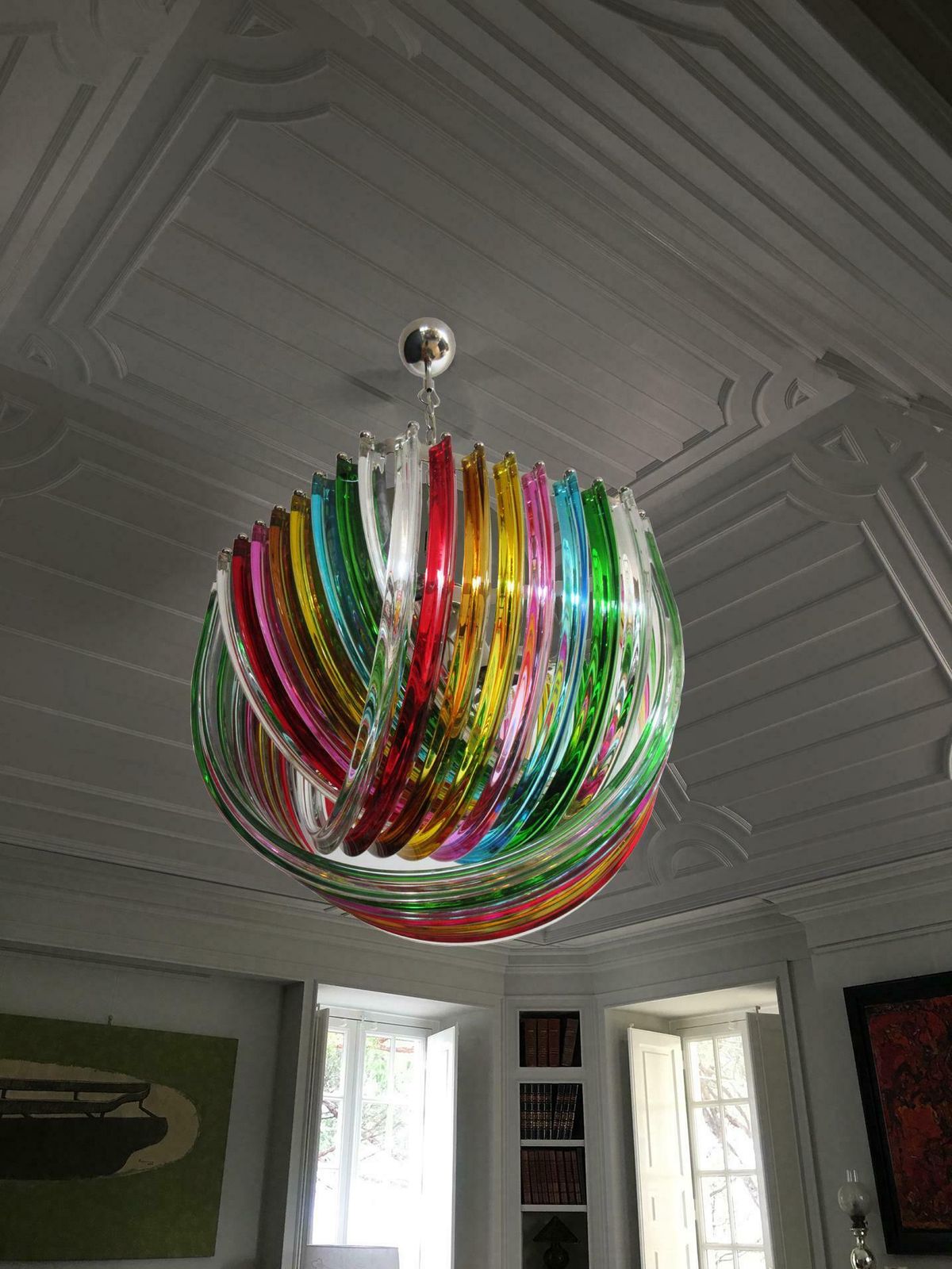 photo vinterior Pair Of Curvati Rainbow Ceiling Lights, Multicoloured Triedri, 24 Murano Glasses