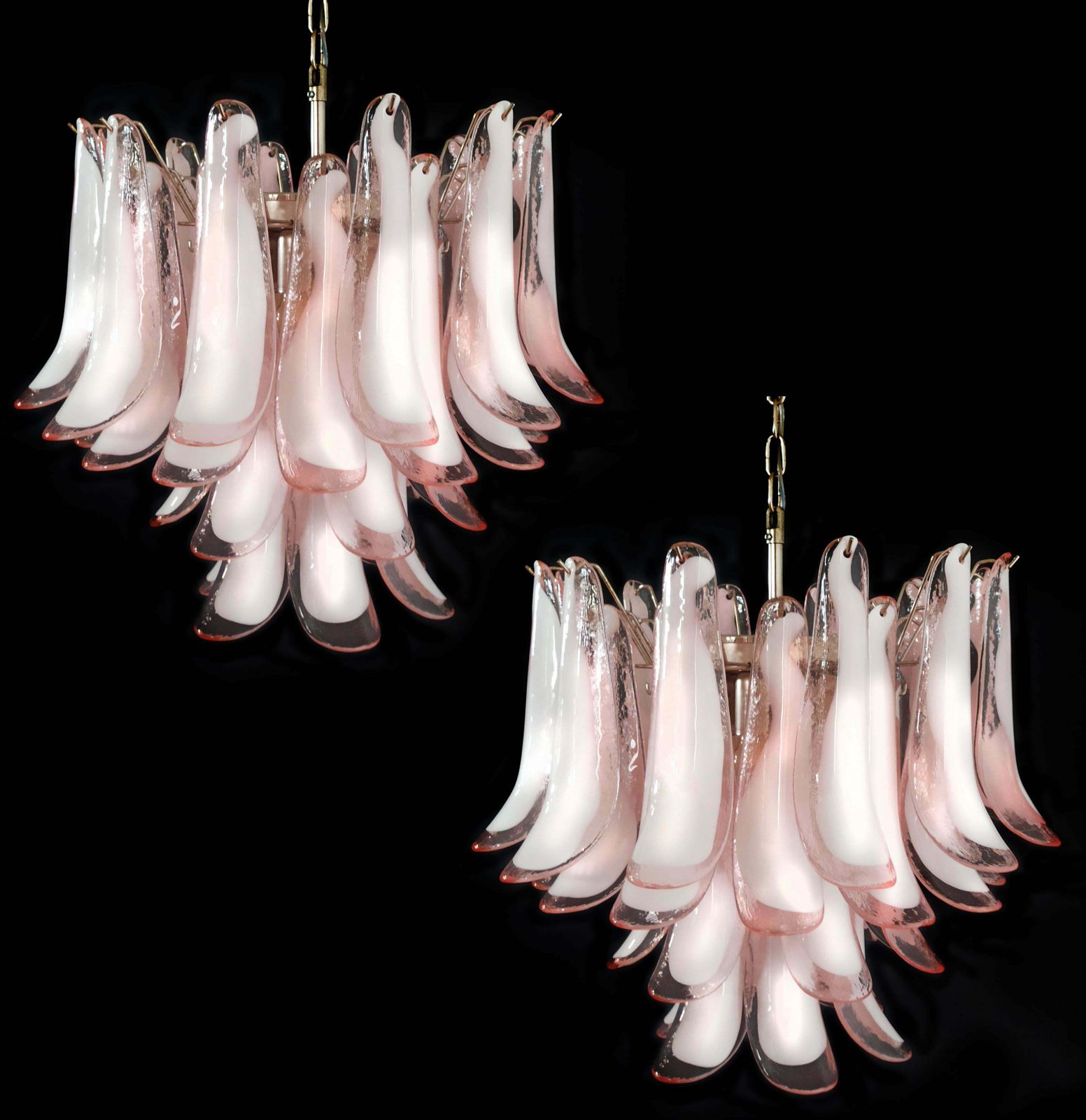 Italian 36 Pink And White Petals Chandelier, Murano photo for sale