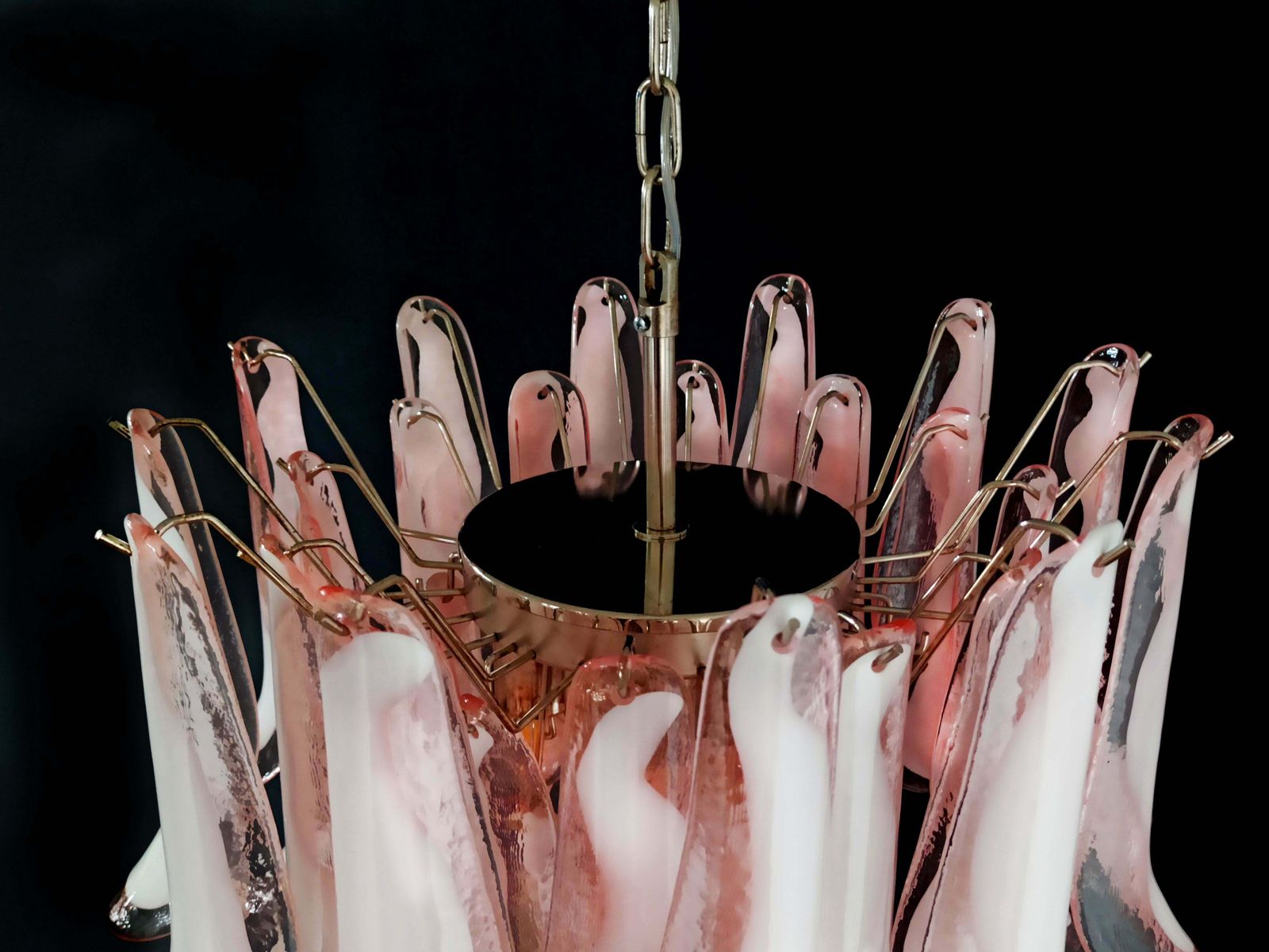 photo for sale Italian 36 Pink And White Petals Chandelier, Murano