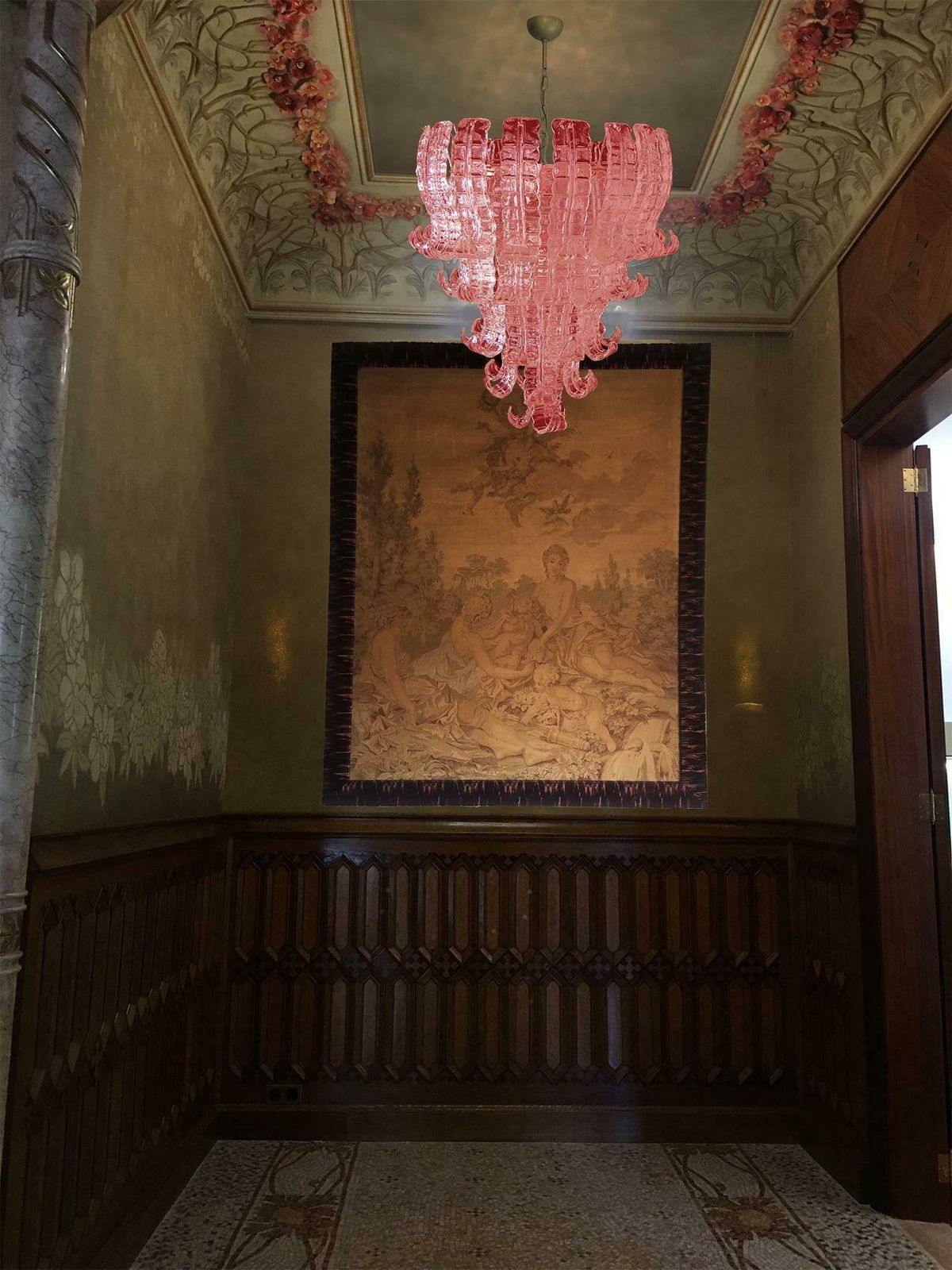 Pair Spectacular Venetian Six Tier Felci Glass Chandeliers. Murano photo furniture