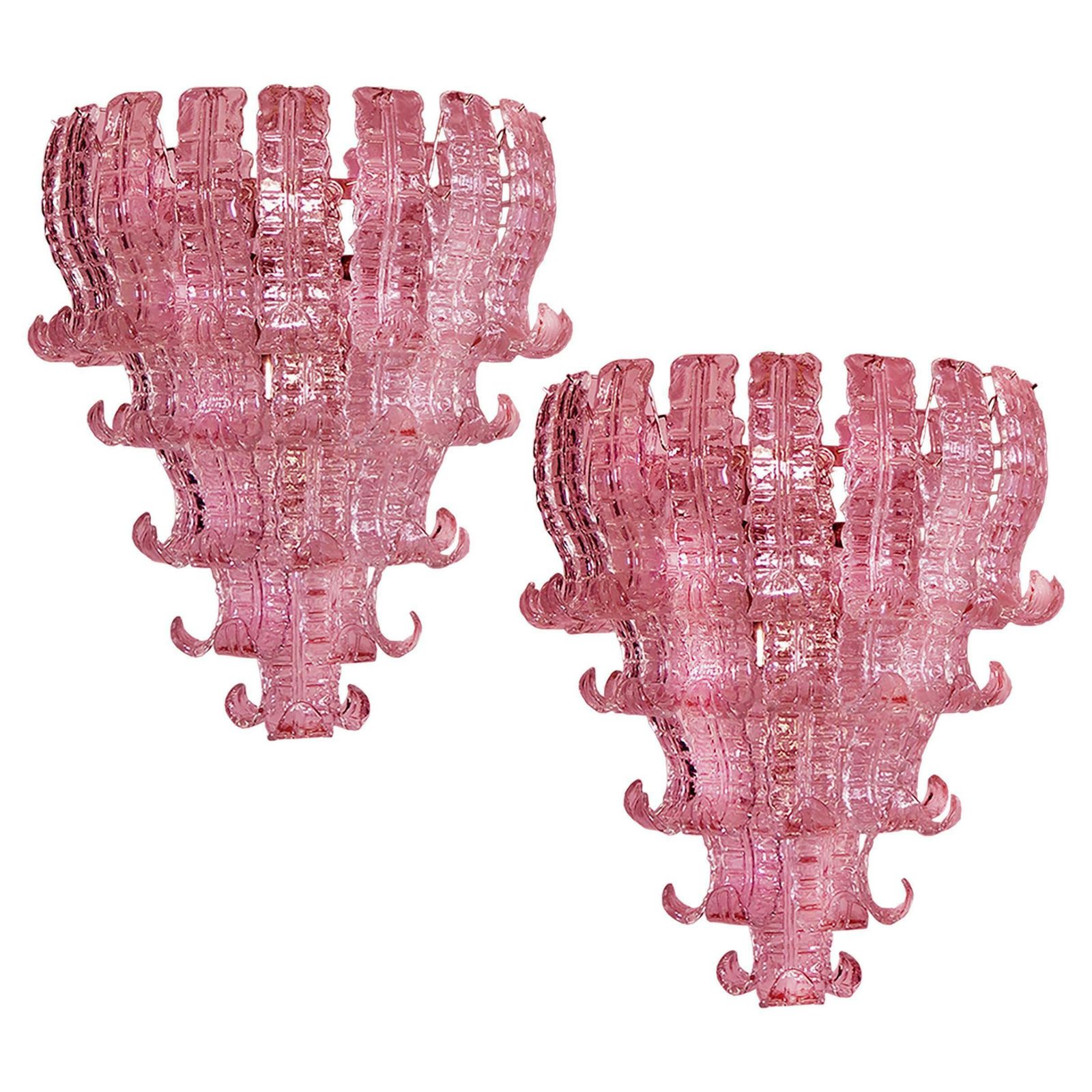 photo for sale Pair Spectacular Venetian Six Tier Felci Glass Chandeliers. Murano