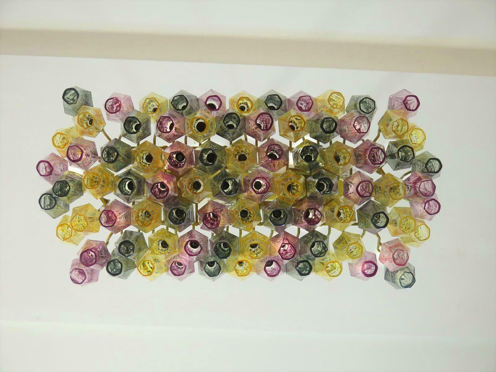 Pair Of Poliedri Candeliers, 84 Multicoloured Glasses, Murano photo for sale