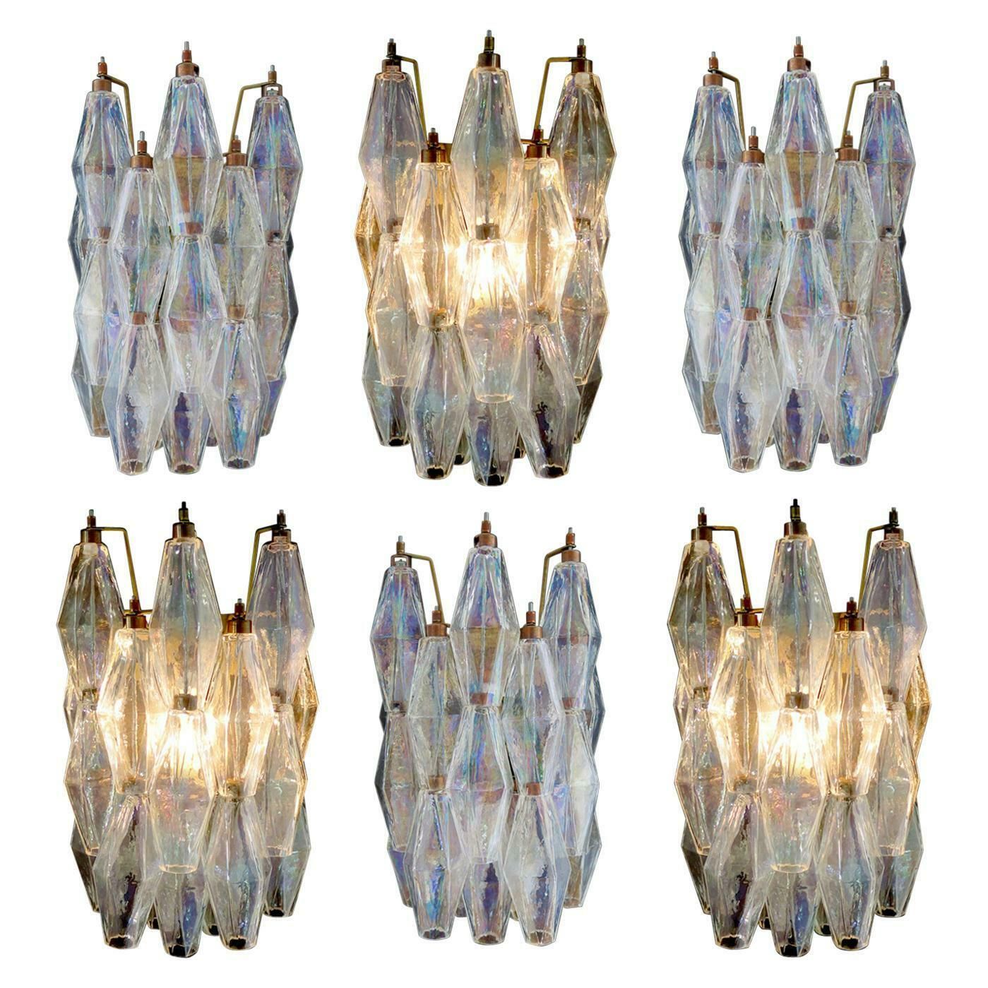 Set Of Six Sconces Iridescent Glass "Poliedri", Murano, 1970s photo buy