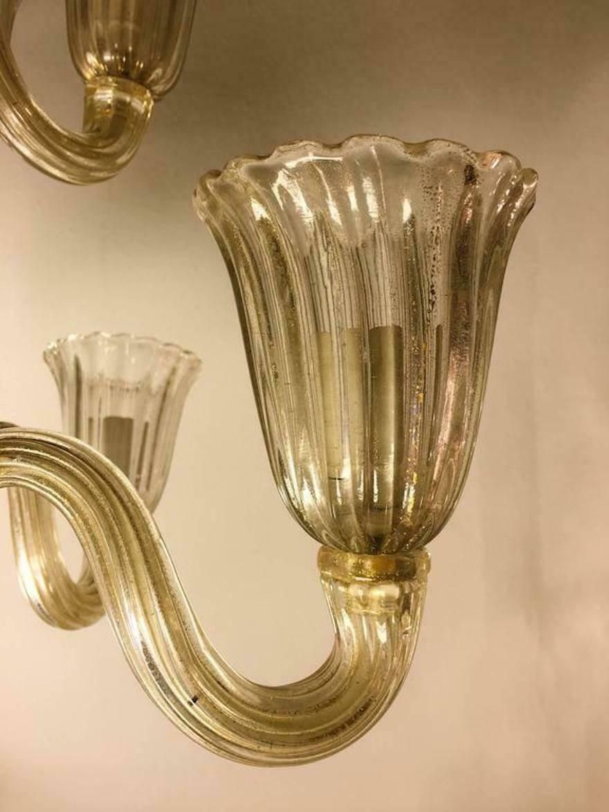 Italian Chandelier Gold Inclusion By Barovier & Toso, Murano, 1940s photo 8076.0