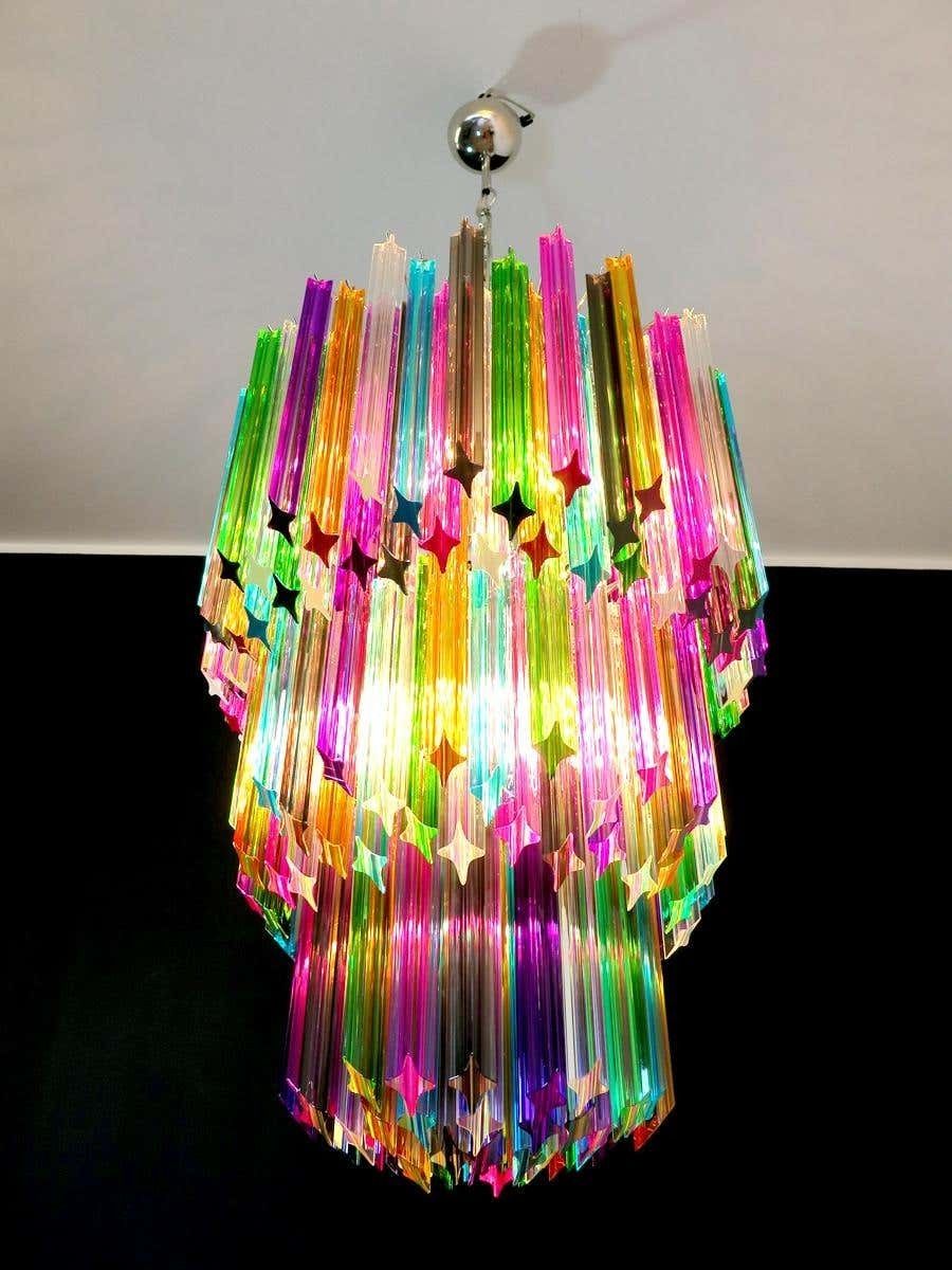 photo for sale Chandelier Multicolour Quadriedri, 184 Prism, Murano, 1980s