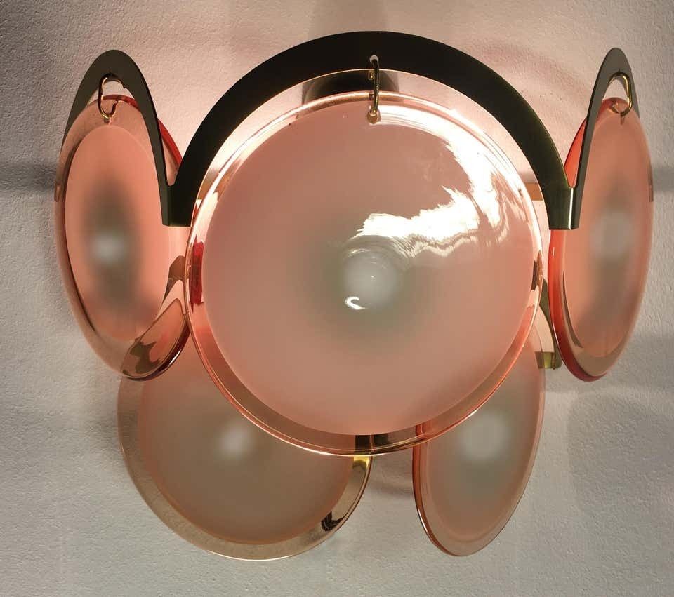 Pair Of Italian Honey Colour Disc Sconces By Vistosi, Murano, 1970s photo for sale