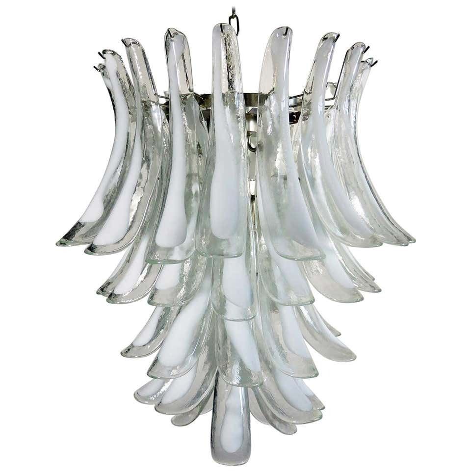 Italian Murano 52 White Petals Chandelier, Murano