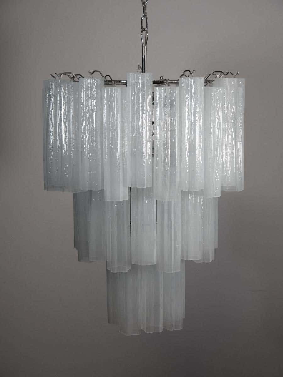 Pair Tronchi Chandeliers Style Toni Zuccheri, 48 White Glasses, Murano, 1990 photo furniture