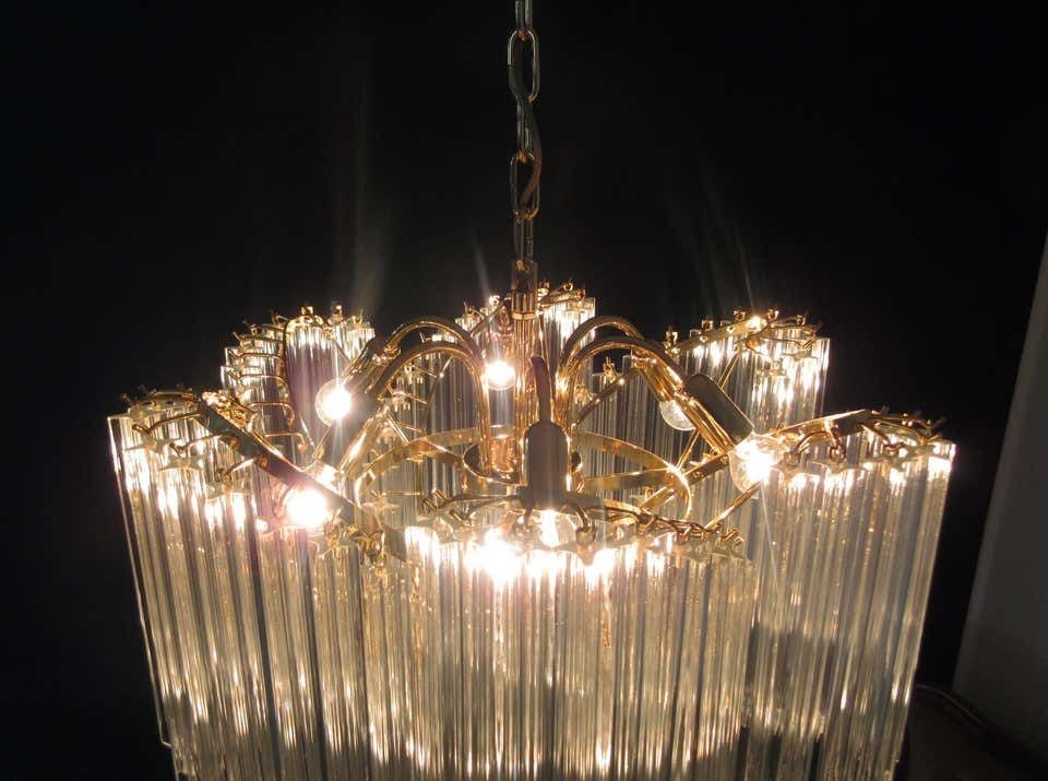 photo buy Pair Of Italian Chandelier Quadriedri Gold Metal Frame, Murano