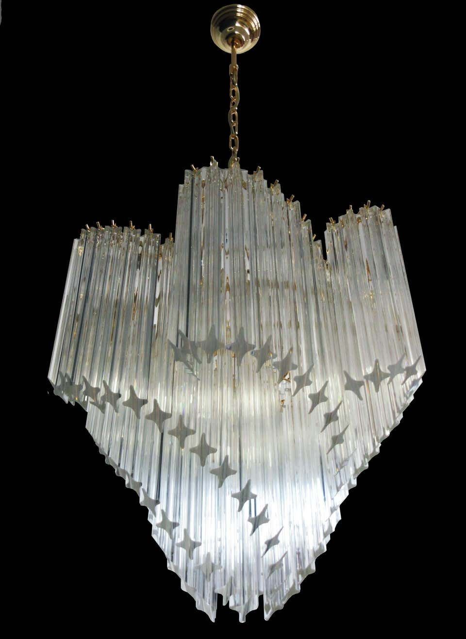 photo vintage Pair Of Italian Chandelier Quadriedri Gold Metal Frame, Murano
