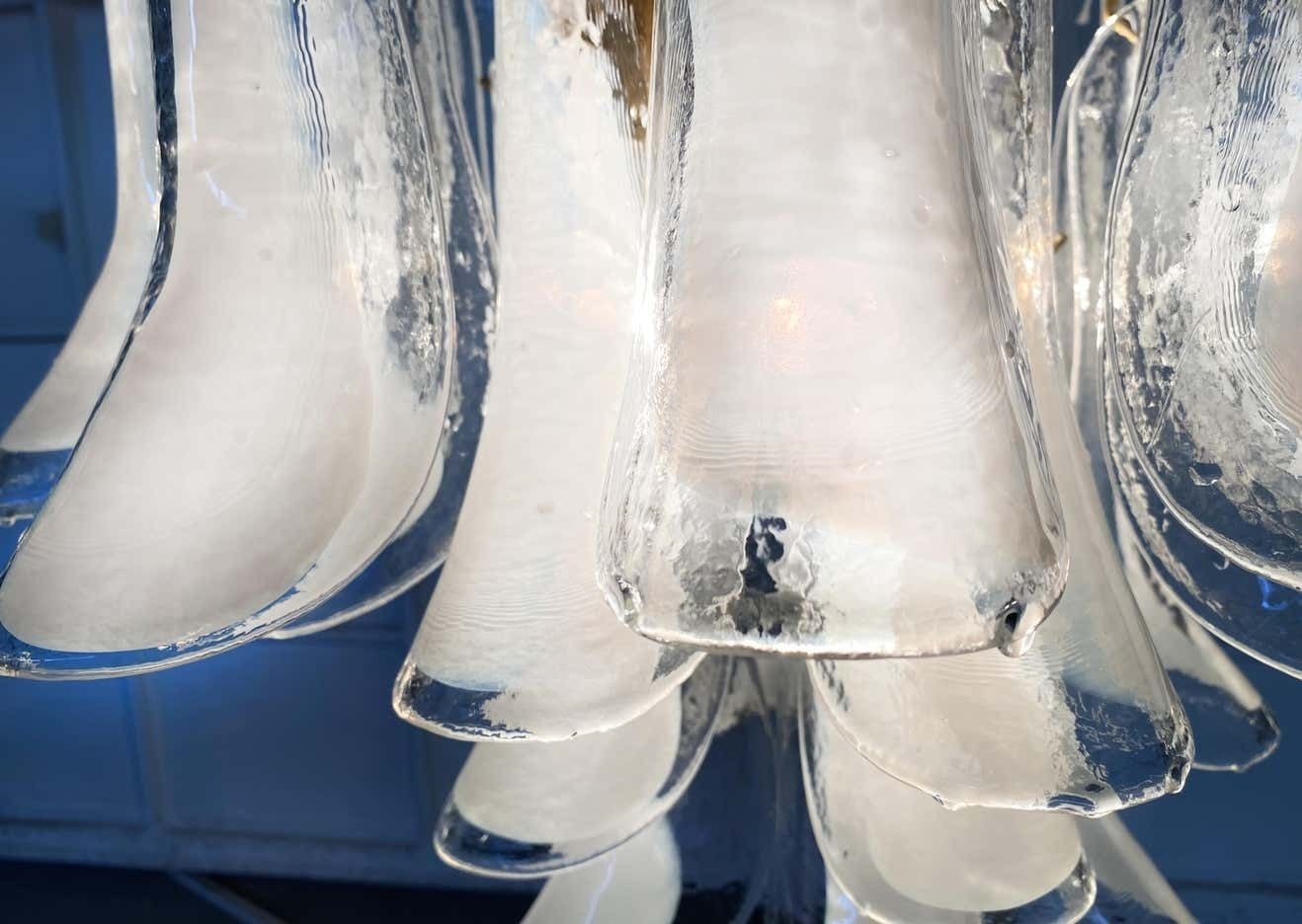Elegant Pair Of 36 White Petal Chandeliers, Murano, 1990s photo Lighting