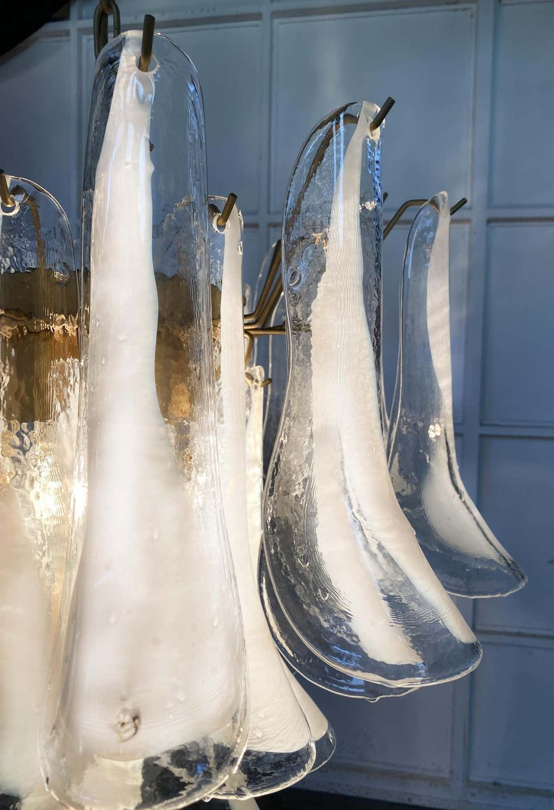 Elegant Pair Of 36 White Petal Chandeliers, Murano, 1990s photo vinterior
