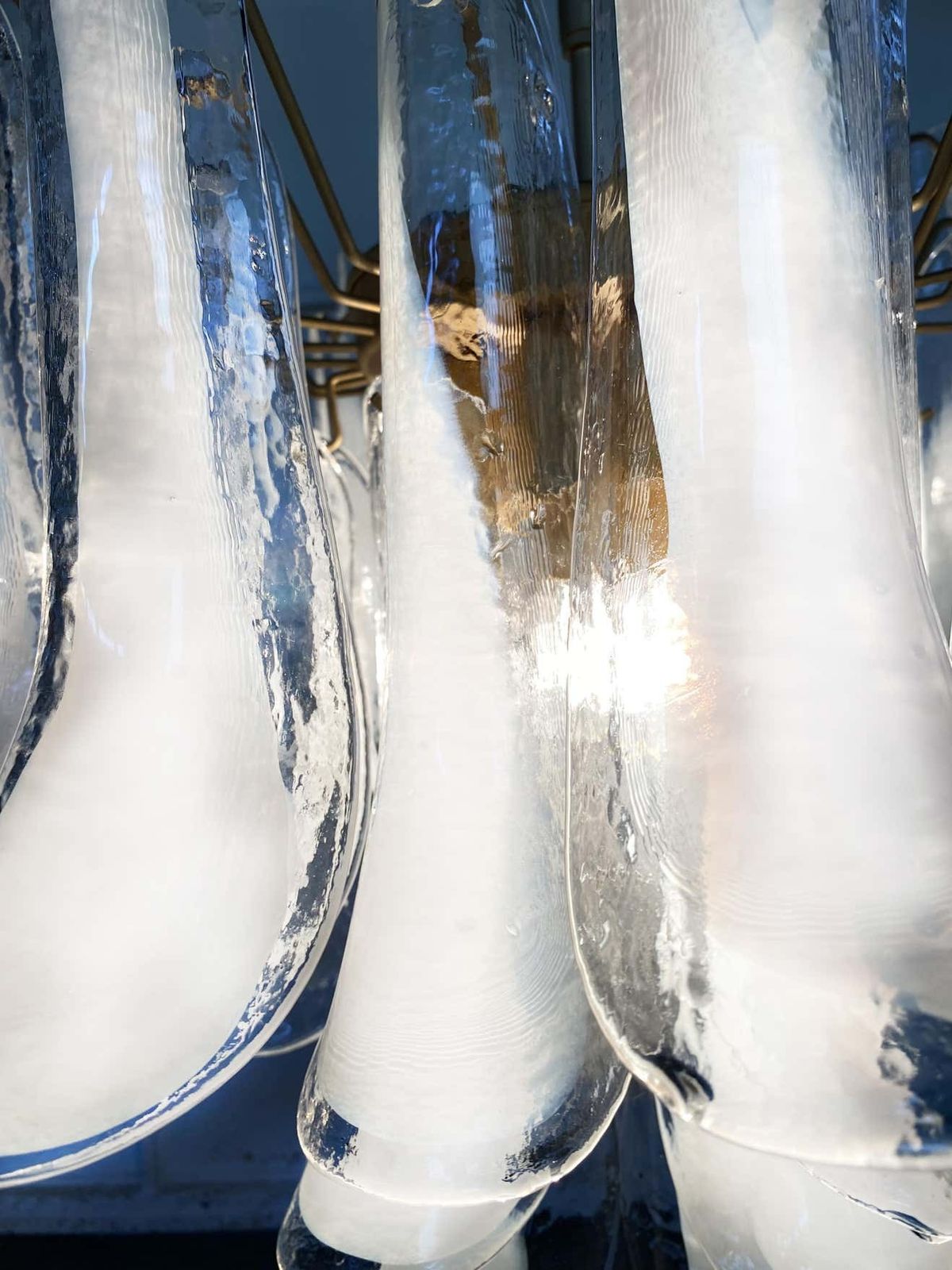 photo for sale Elegant Pair Of 36 White Petal Chandeliers, Murano, 1990s