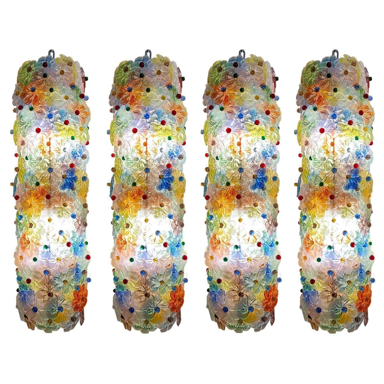 Stunning Set Of 4 Sconces Millefiori By Barovier&Toso Murano, 1950