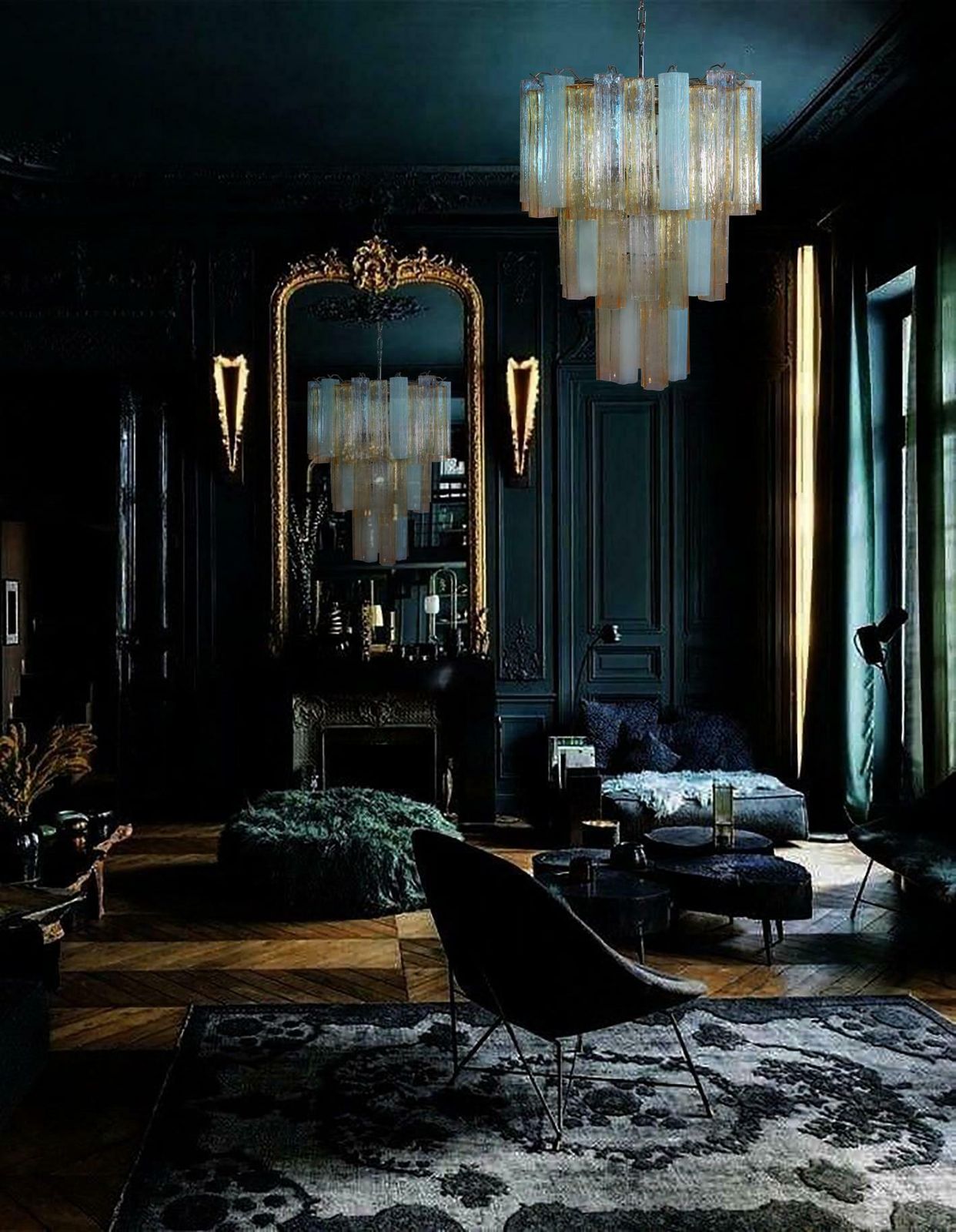 3231.0 Pair Large Three Tier Venini Murano Glass Tube Chandelier 1980s photo