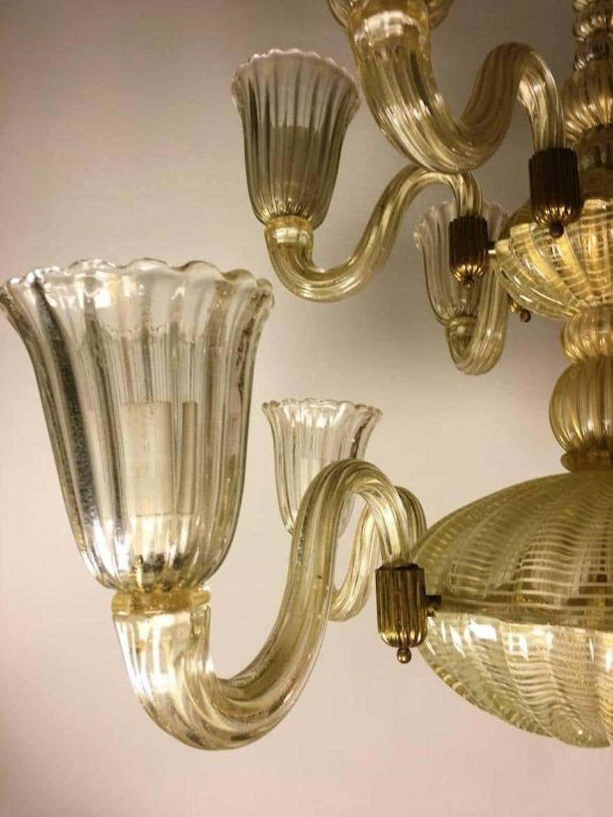 photo furniture Italian Chandelier Gold Inclusion By Barovier & Toso, Murano, 1940s