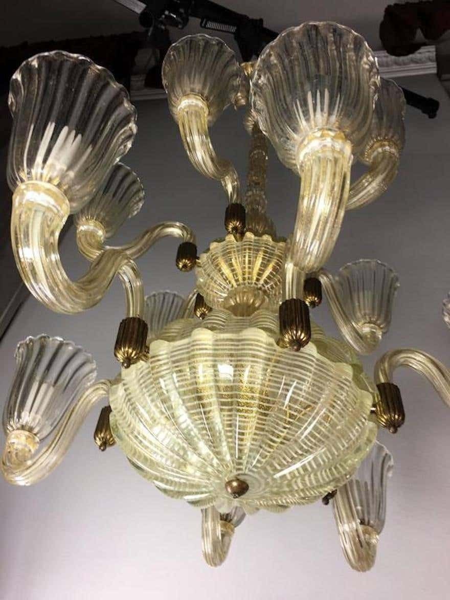 photo for sale Italian Chandelier Gold Inclusion By Barovier & Toso, Murano, 1940s