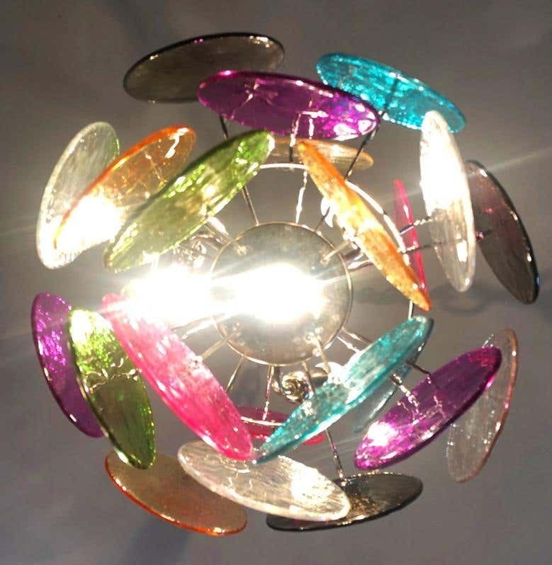 Pair Of Italian Chandeliers In Vistosi Style, Murano, Circa 1980 photo vinterior