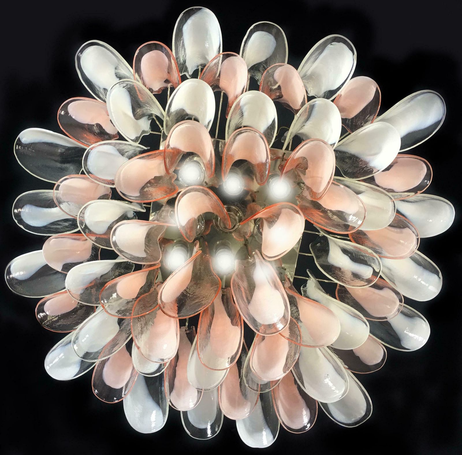 Pair ''Flamingo'' 64 Petal Italian Chandeliers Ceiling Lights, Murano photo buy